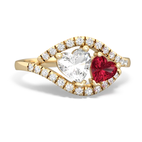 white topaz-lab ruby mother child ring