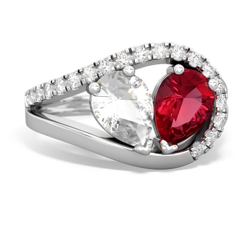 white topaz-lab ruby pave heart ring
