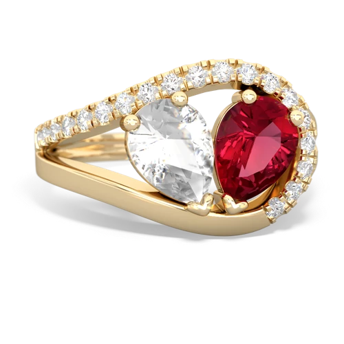 white topaz-lab ruby pave heart ring