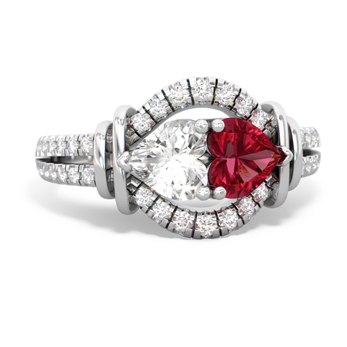 white topaz-lab ruby pave keepsake ring