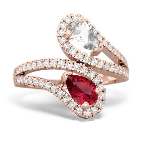 white topaz-lab ruby pave swirls ring