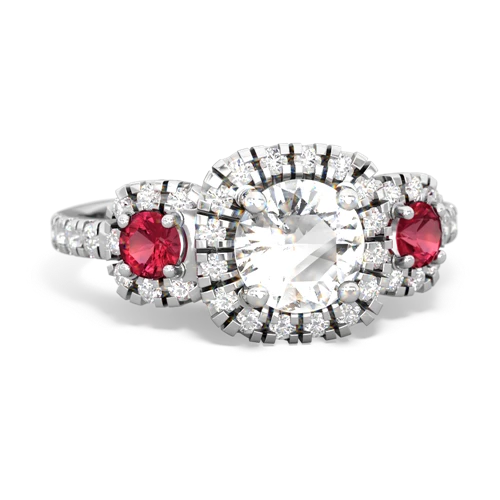 white topaz-lab ruby three stone regal ring