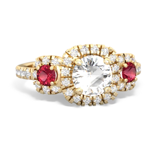 white topaz-lab ruby three stone regal ring