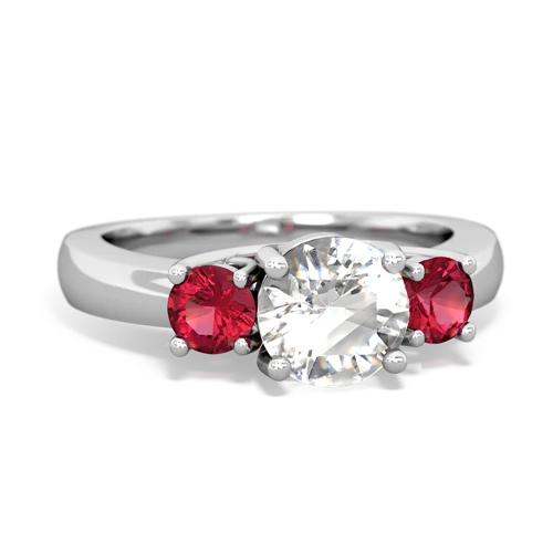 White Topaz Genuine White Topaz with Lab Created Ruby and Genuine Opal Three Stone Trellis ring Ring