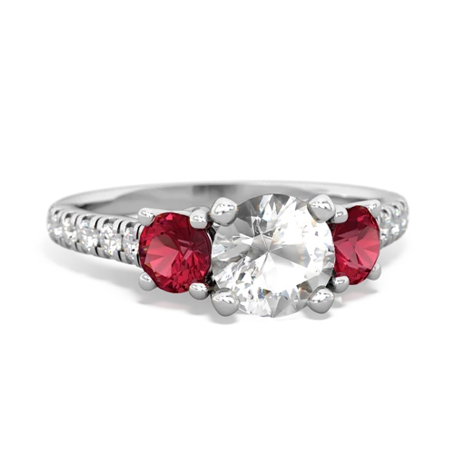 White Topaz Genuine White Topaz with Lab Created Ruby and Genuine Opal Pave Trellis ring Ring