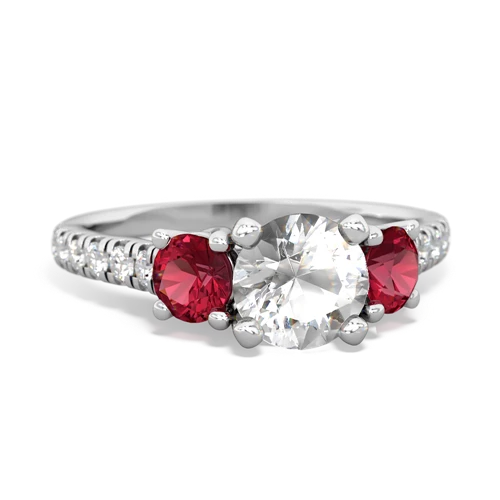 white topaz-lab ruby trellis pave ring