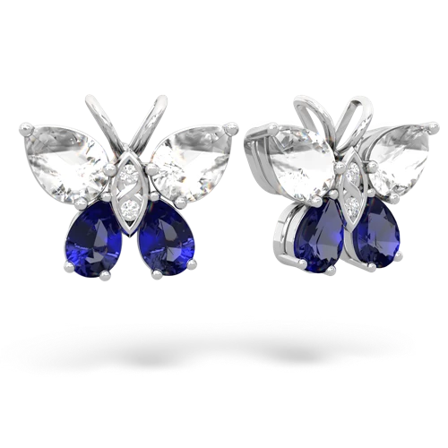 white topaz-lab sapphire butterfly earrings