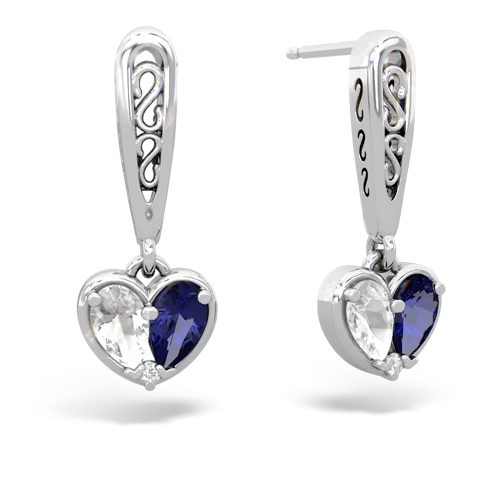 white topaz-lab sapphire filligree earrings