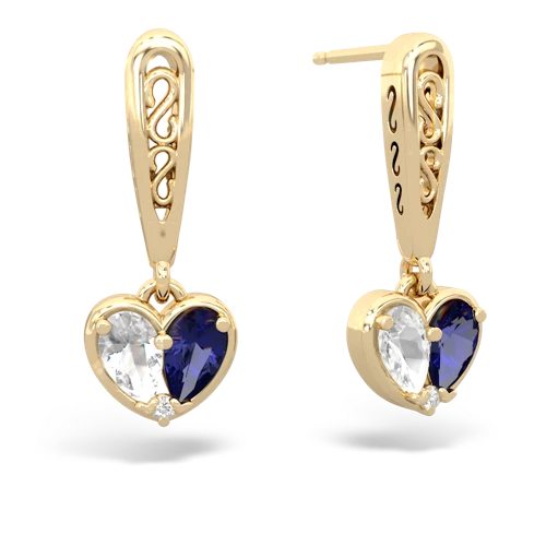 white topaz-lab sapphire filligree earrings
