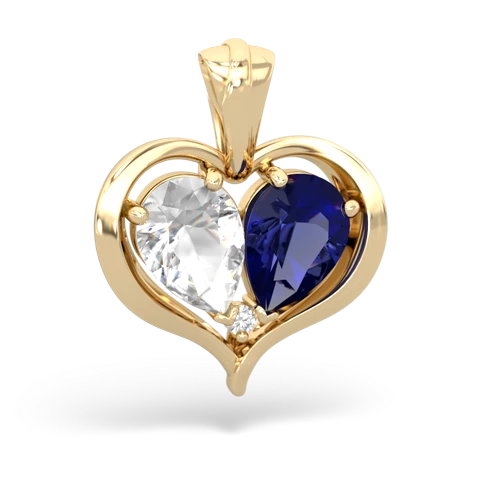 white topaz-lab sapphire half heart whole pendant