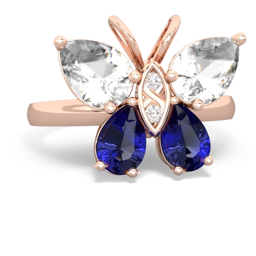 white topaz-lab sapphire butterfly ring