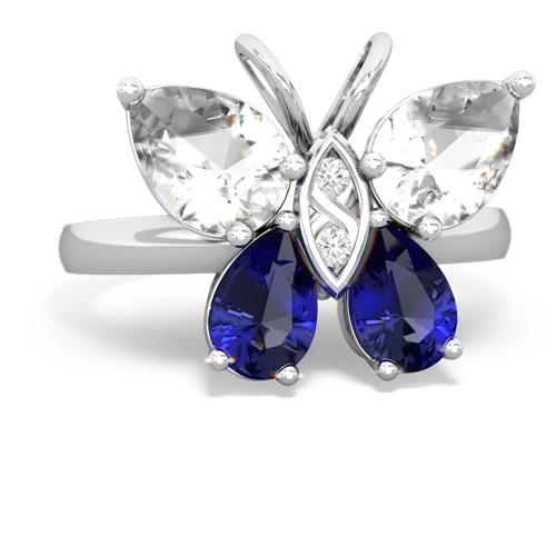 white topaz-lab sapphire butterfly ring