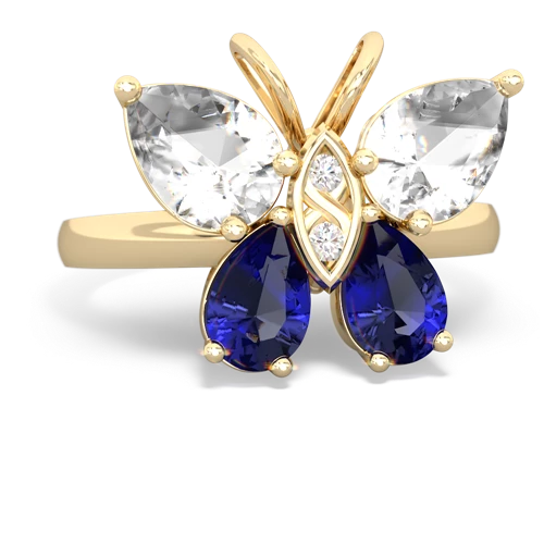 white topaz-lab sapphire butterfly ring