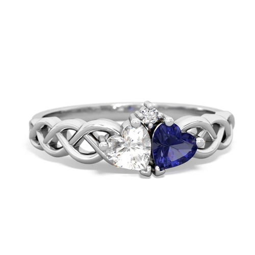 white topaz-lab sapphire celtic braid ring