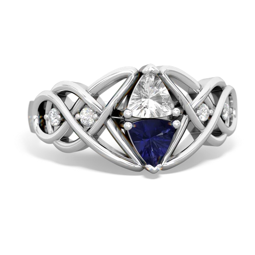 white topaz-lab sapphire celtic knot ring