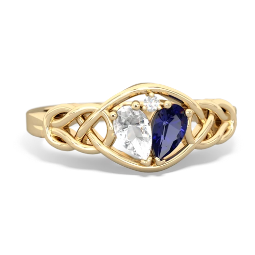 white topaz-lab sapphire celtic knot ring