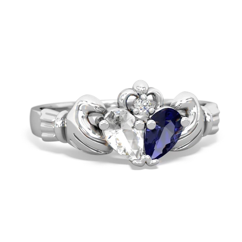 white topaz-lab sapphire claddagh ring