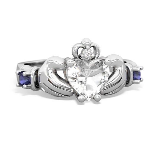 white topaz-lab sapphire claddagh ring