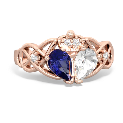 white topaz-lab sapphire claddagh ring