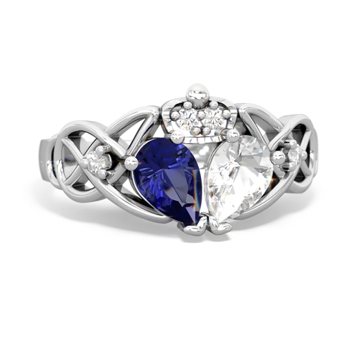 white topaz-lab sapphire claddagh ring