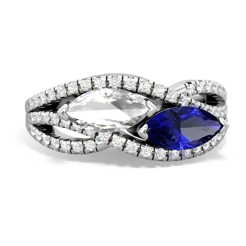 white topaz-lab sapphire double heart ring