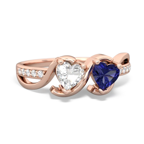 white topaz-lab sapphire double heart ring