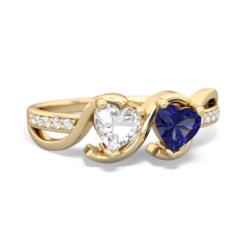 white topaz-lab sapphire double heart ring