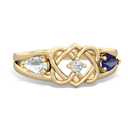 white topaz-lab sapphire double heart ring