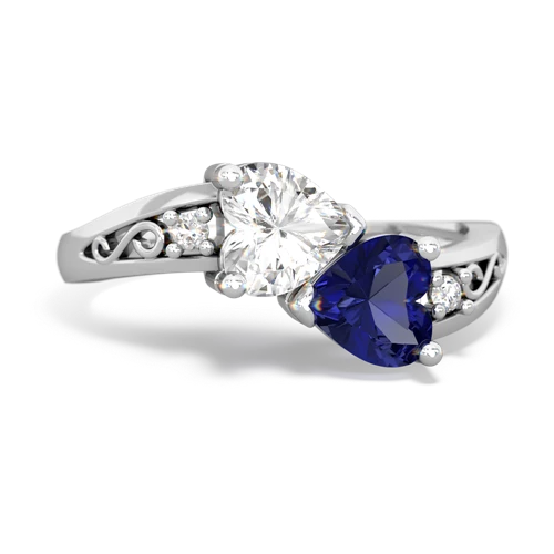 white topaz-lab sapphire filligree ring