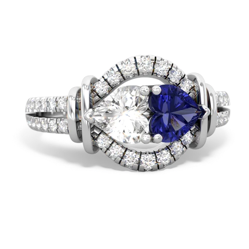 white topaz-lab sapphire pave keepsake ring