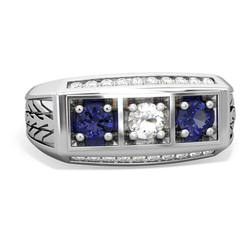 white topaz-lab sapphire three stone ring