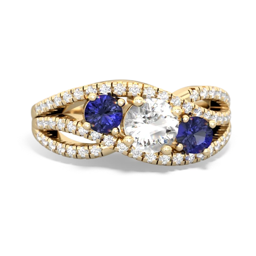 white topaz-lab sapphire three stone pave ring