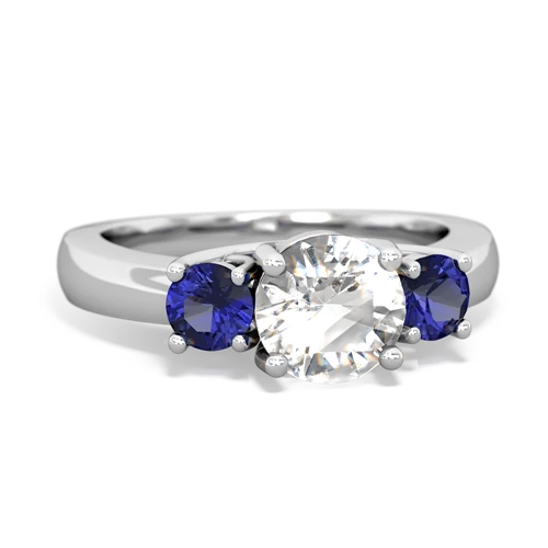 White Topaz Genuine White Topaz with Lab Created Sapphire and Lab Created Pink Sapphire Three Stone Trellis ring Ring