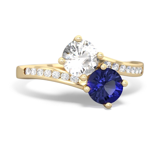 white topaz-lab sapphire two stone channel ring