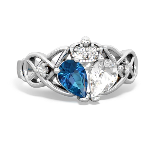 white topaz-london topaz claddagh ring