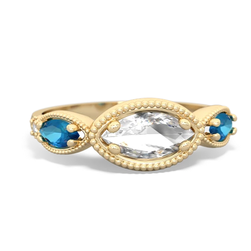 White Topaz Genuine White Topaz with Genuine London Blue Topaz and Genuine Peridot Antique Style Keepsake ring Ring