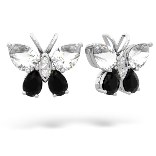 white topaz-onyx butterfly earrings