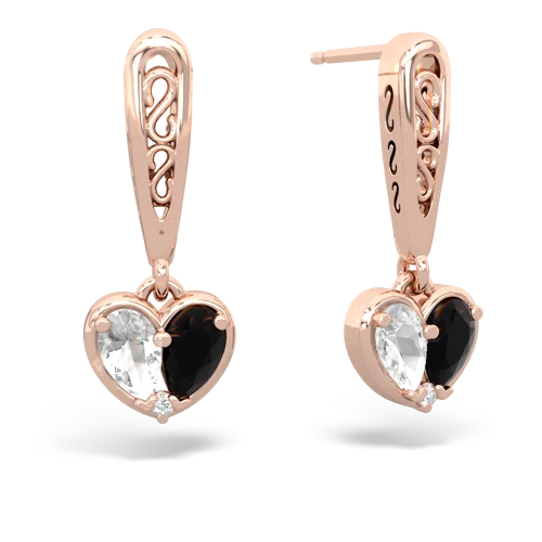 white topaz-onyx filligree earrings