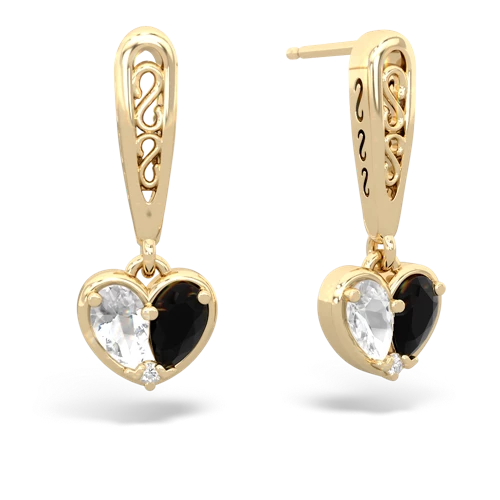 white topaz-onyx filligree earrings