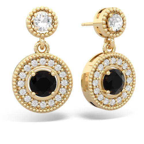 white topaz-onyx halo earrings