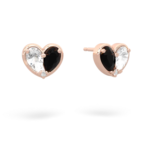 white topaz-onyx one heart earrings