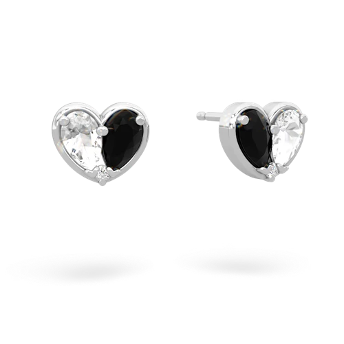 white topaz-onyx one heart earrings