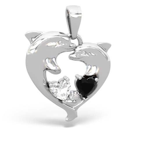 white topaz-onyx dolphins pendant