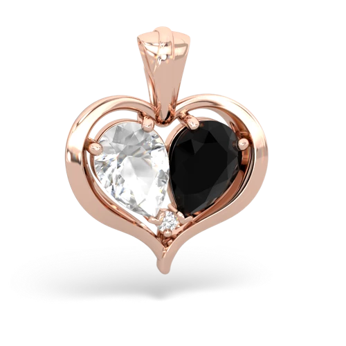 white topaz-onyx half heart whole pendant