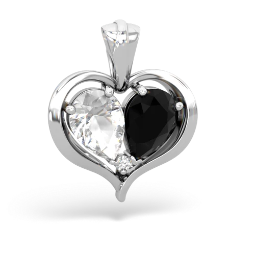 white topaz-onyx half heart whole pendant