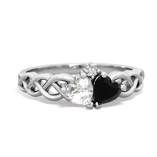 White Topaz Genuine White Topaz with Genuine Black Onyx Heart to Heart Braid ring Ring