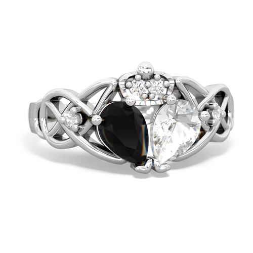 white topaz-onyx claddagh ring