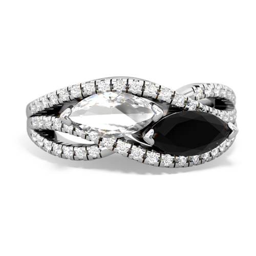 white topaz-onyx double heart ring