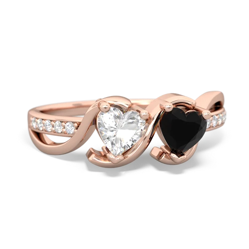 white topaz-onyx double heart ring