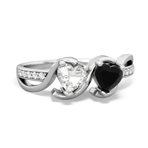 white topaz-onyx double heart ring